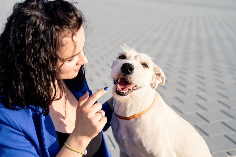 happy owner with her dog